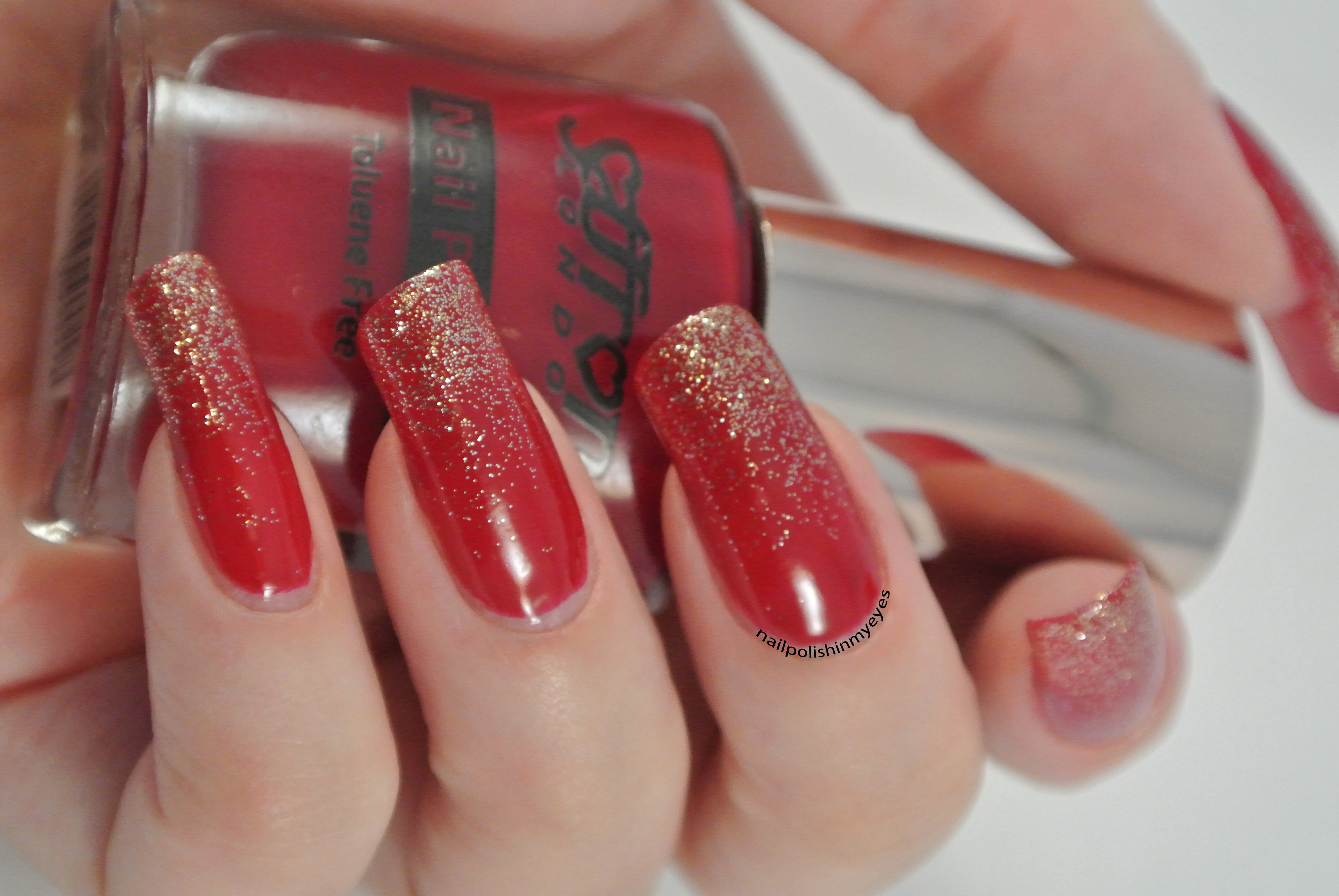Red and Gold Glitter Gradient Nail Art - wide 3