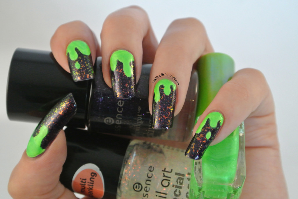 Halloween green slime essence action createx nails